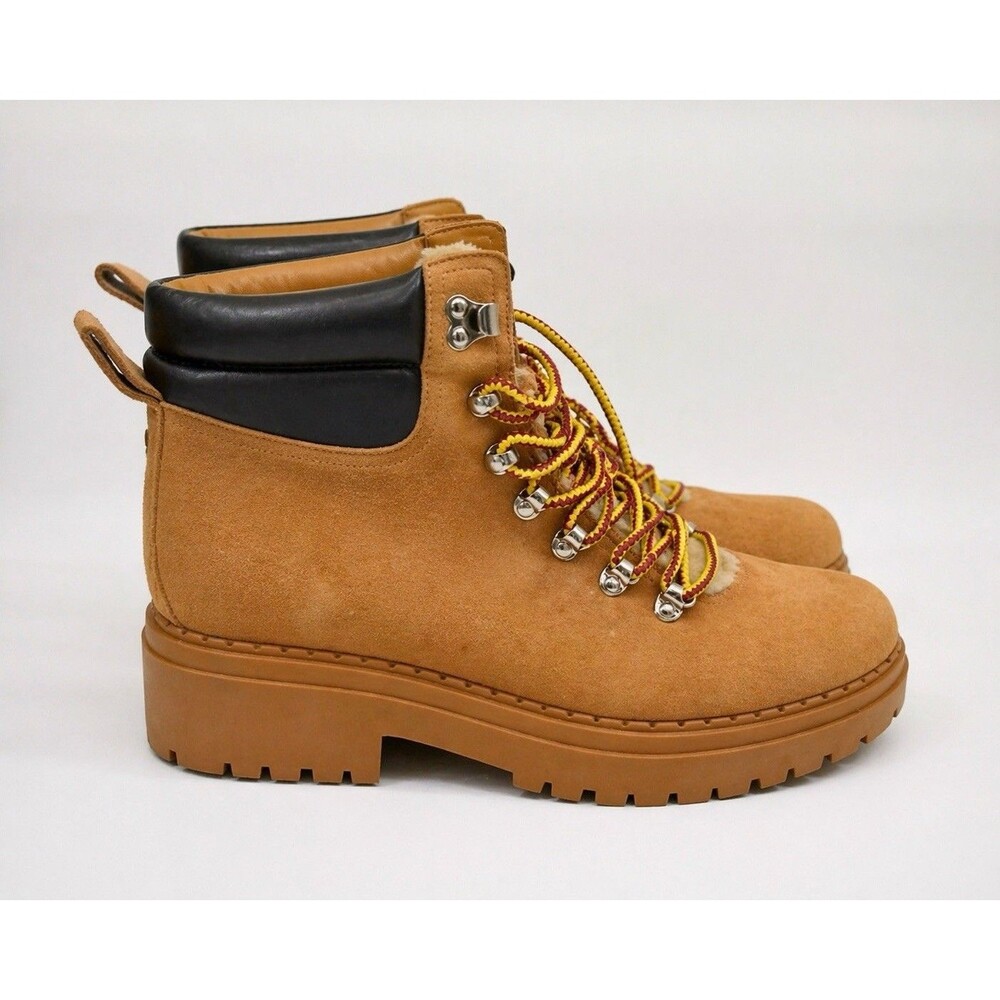 Marc Fisher Ltd Minary Leather Faux Fur Lace-Up Hiking Combat Boots Womens 9M